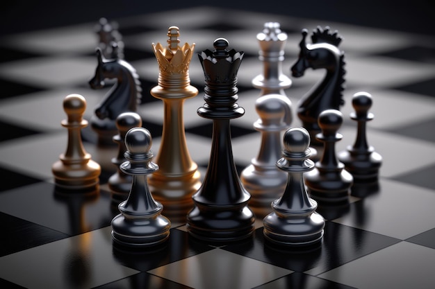 Chess game Chess pieces on a board Darck background AI Generation