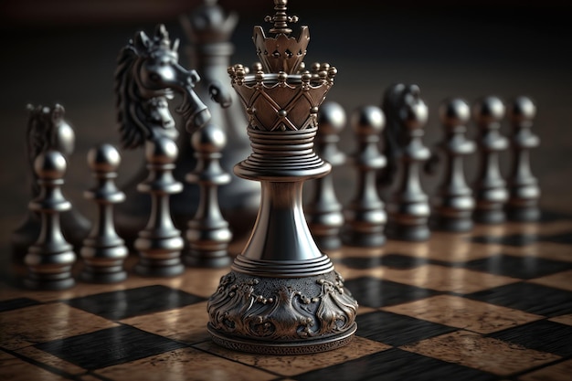 Chess game Chess pieces on a board Darck background AI Generation