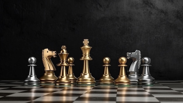 Premium Photo  Chess game chess pieces on a board darck background ai  generation