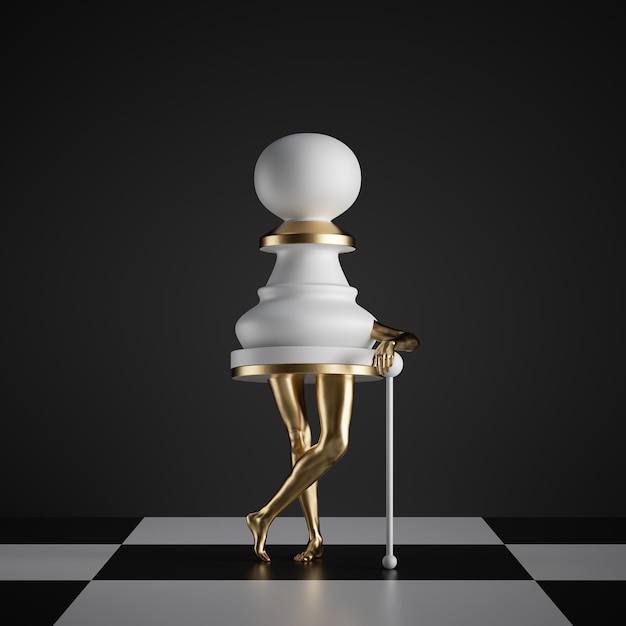 chess game piece white pawn object with golden slim legs