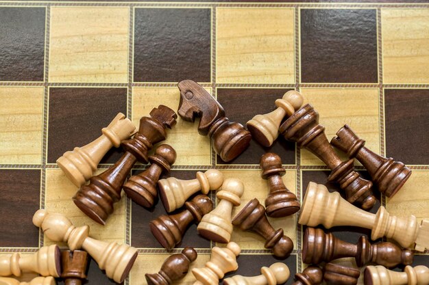 The chess game pieces on a chess board