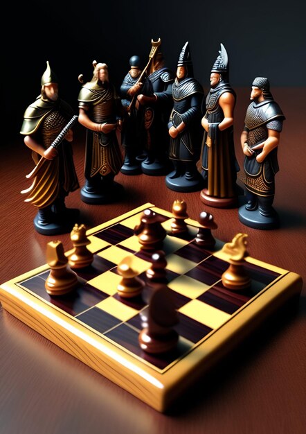 Chess game pieces with realistic chess board game for business metaphor leadership wallart photo