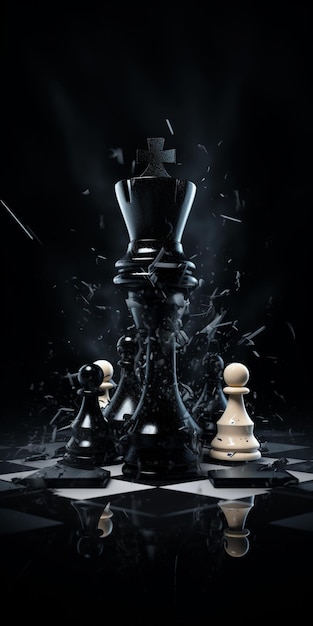 A chess game with a black background and the words " king " on the back.