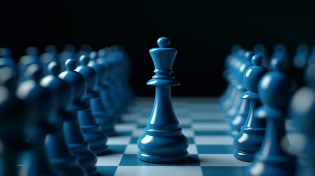 A chess game with a blue king standing in front of a black background.