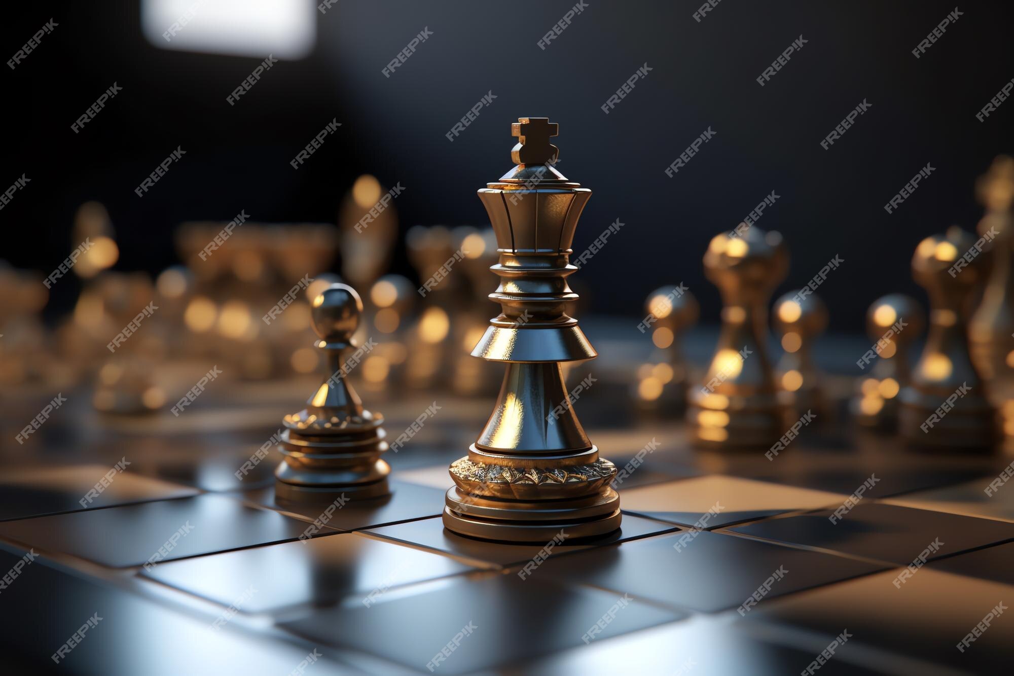 Premium Photo  Gold rook facing the opponent on silver side chess pieces  for competition game and tournament match on a chessboard background sport  and leisure activity concept 3d illustration rendering