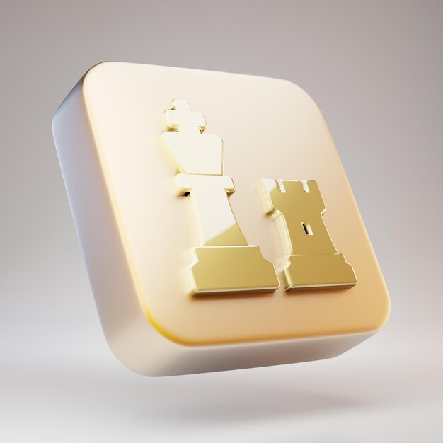 Chess icon. Golden Chess symbol on matte gold plate. 3D rendered Social Media Icon.