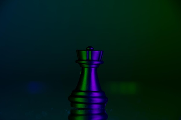 A chess piece of a black rook in neon lighting