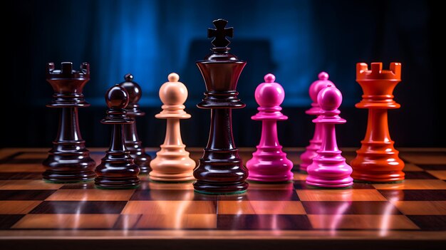 Chess piece on chessboard, competition success and strategy game play,  design created with Generative Ai Stock Illustration