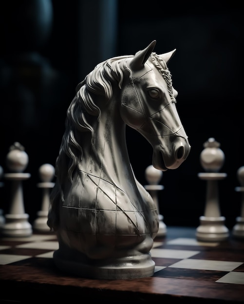 A chess piece with a horse head on it