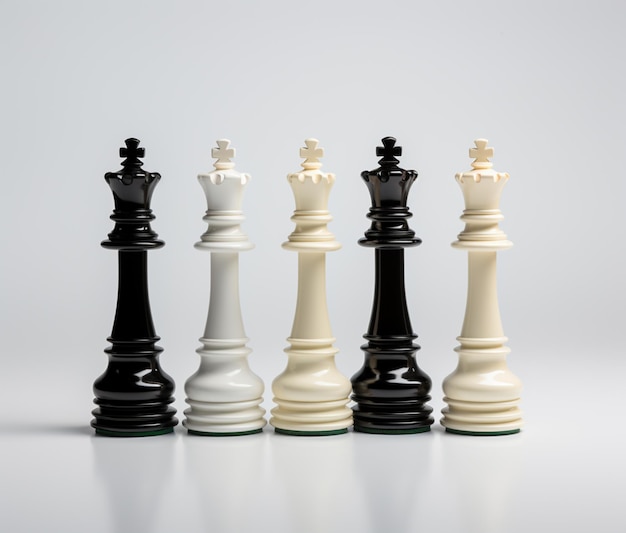 chess pieces are lined up in a row on a white surface generative ai