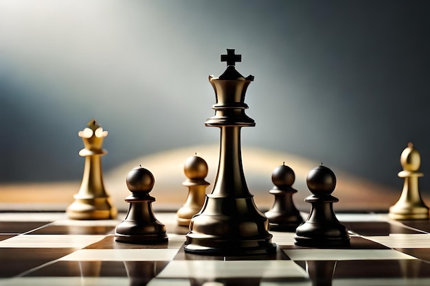 Шахматные фигуры на шахматной доске с королем слева.