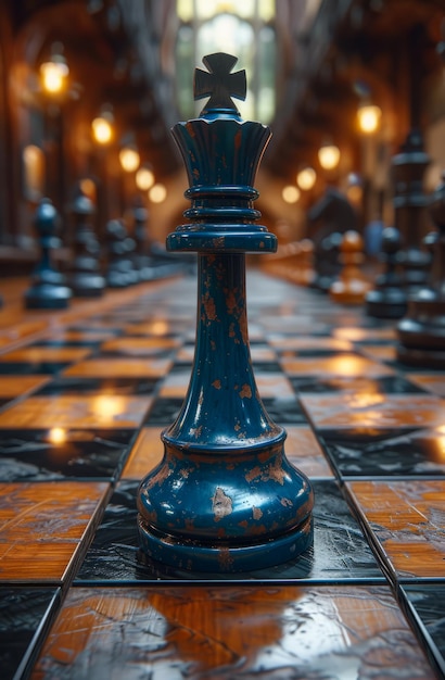 Photo chess pieces on chessboard black king