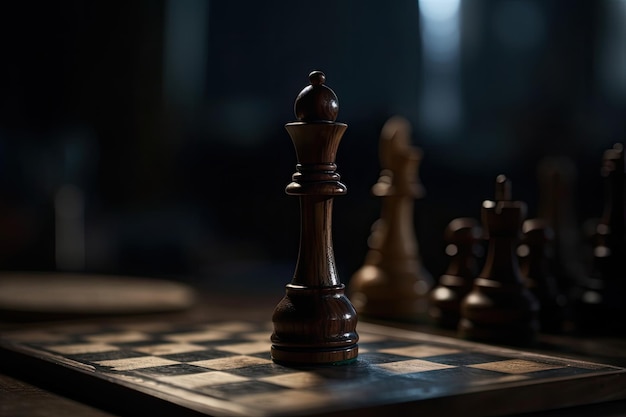 Chess pieces on chessboard dark background Generative AI