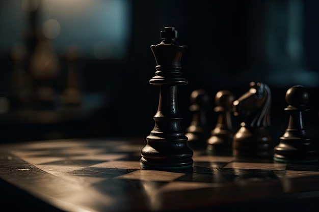 Chess pieces on chessboard dark background Generative AI