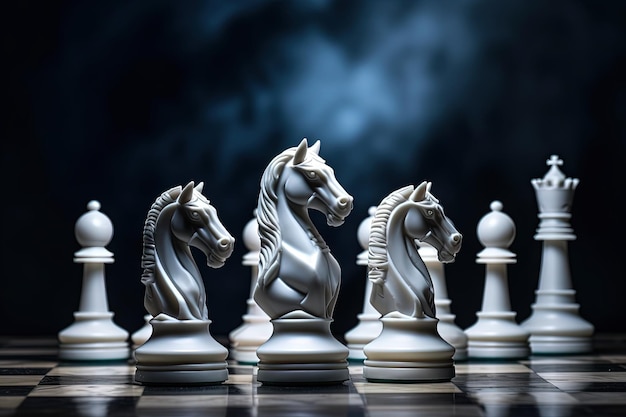 Premium Photo  Chess game chess pieces on a board darck background ai  generation