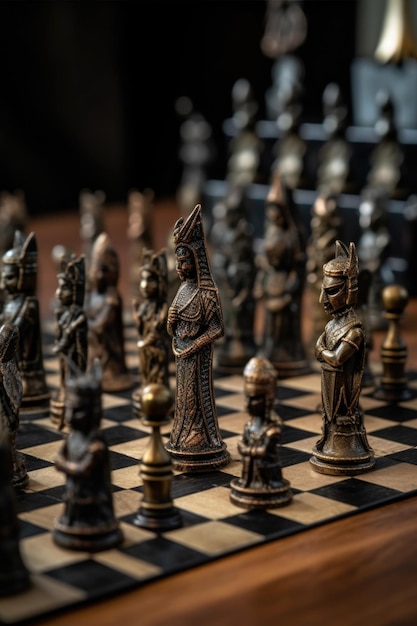 Chess pieces strategically placed on a board created with generative ai