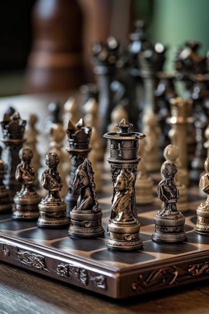 Chess pieces strategically positioned on a board created with generative ai