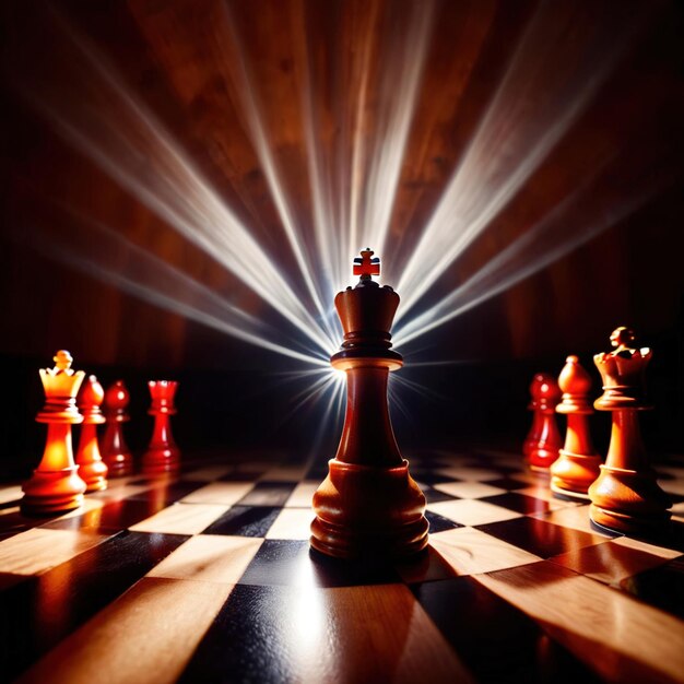 Photo chess pieces strategy tactics game colorful brightly lit glowing