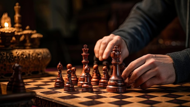 Photo chess player deep in thought