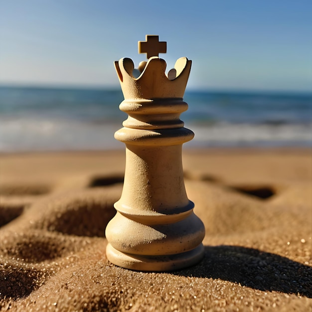 chess queen piece on sandy beach genarated by AI