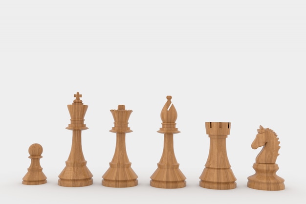 Chess wood figures in 3D rendering