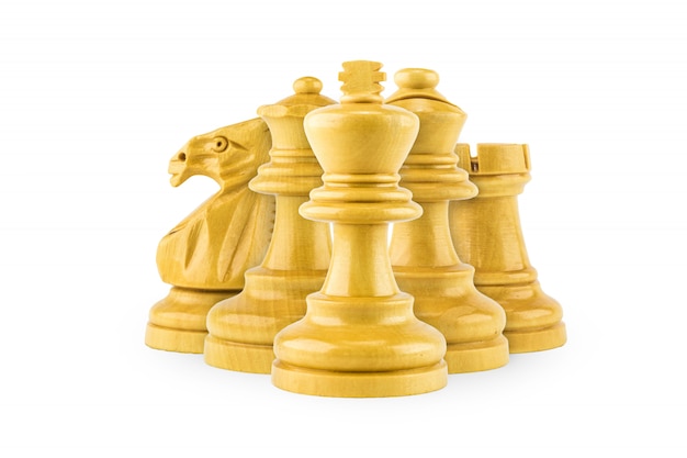 chess wood on white background , Selective Focus 