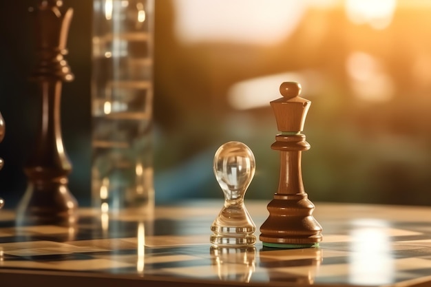 写真 ビジネス戦略戦術とチェス ゲームの競争を備えたチェス盤 ビジネスとリーダーシップ