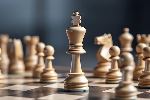 Шахматная доска с тактикой бизнес-стратегии и соревнованием в шахматной игре Бизнес и лидерство