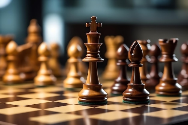 Chessboard with business strategy tactic and competition of a chess game Business and leadership