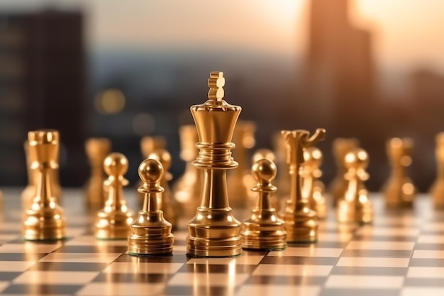 Chessboard with business strategy tactic and competition of a chess game Business and leadership