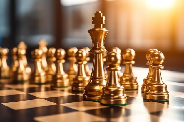 Chessboard with business strategy tactic and competition of a chess game Business and leadership