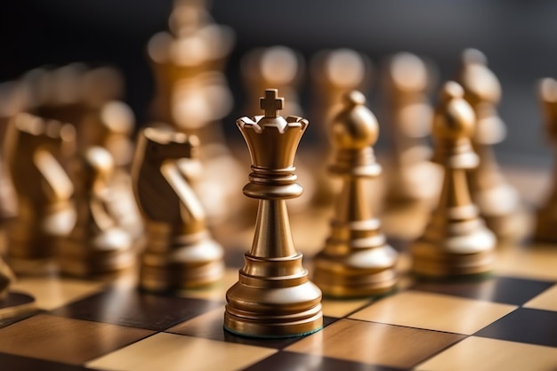 Chessboard with business strategy tactic and competition of a chess game Business and leadership