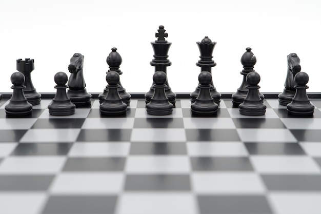 Chessboard with a chess piece on the back Negotiating in business. as background business concept