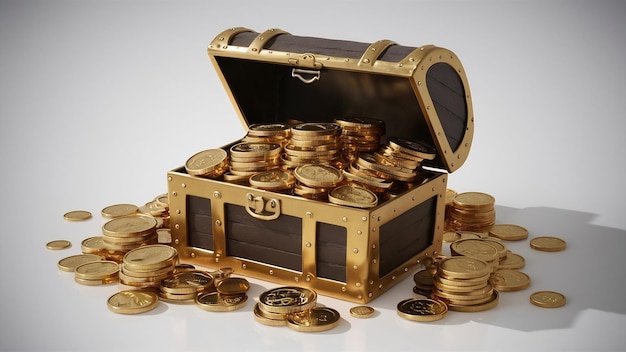 Chest full of gold coins on a white background 3d render