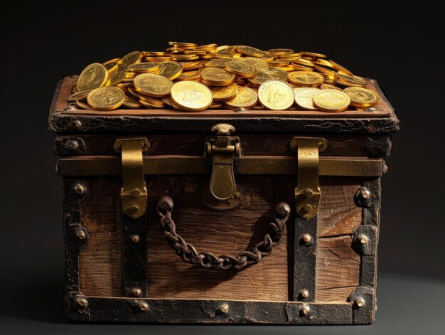 The chest is filled to the top with golden coins Money and life AI generative