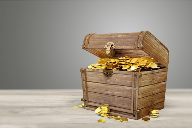 Chest with golden coins, Treasure of pirates