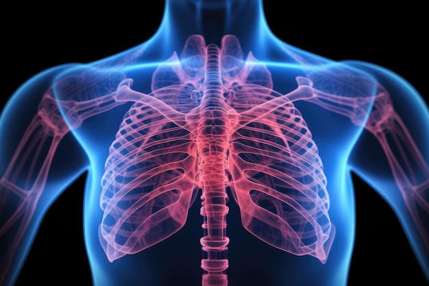 Chest X ray reveals pain in red