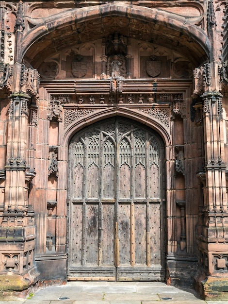 Chester Cathedral is landmark of Chester city England with Gothic architecture stonework