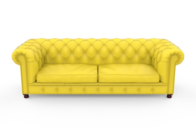 Chesterfield sofa yellow isolated luxury illustration 3d