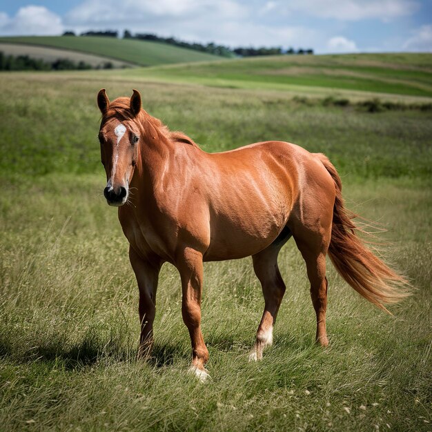 Chestnut horse in field