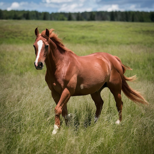 Chestnut horse in field