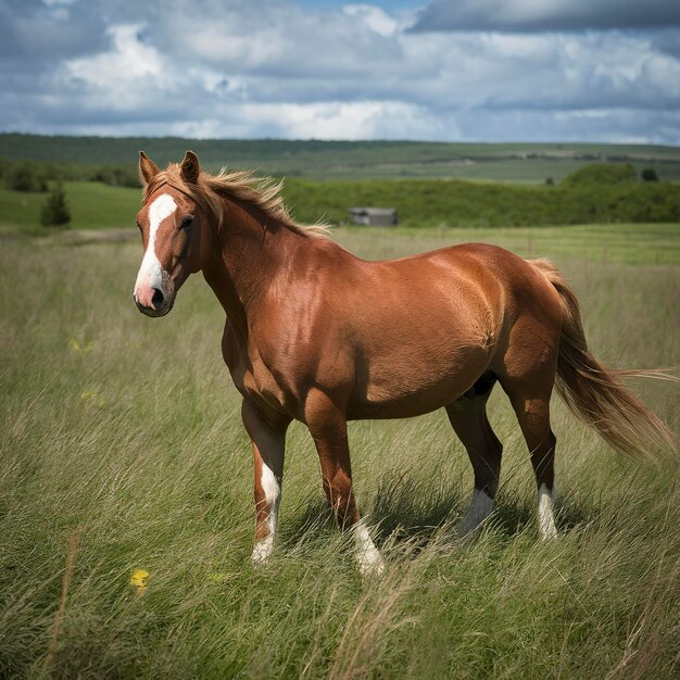 Chestnut horse in field