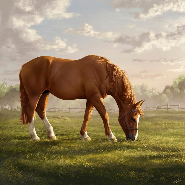 Chestnut horse in field