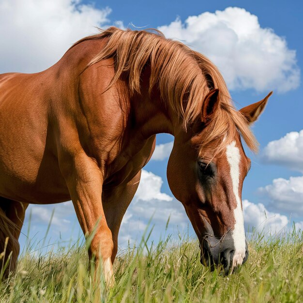 Chestnut horse in field