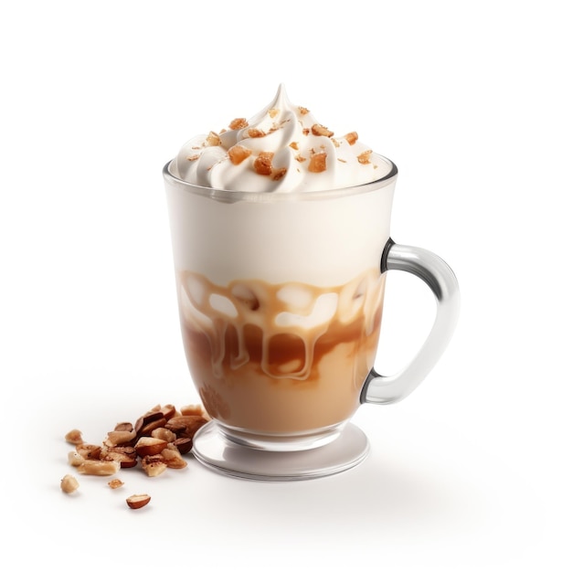 색 배경에 고립 된 Chestnut Praline Latte 생성 AI