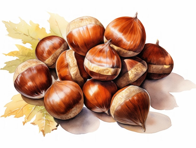 Photo chestnut watercolor style isolated on white background