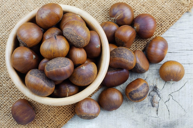 Chestnut on wooden floor.