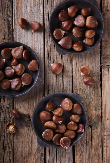 Chestnuts in a cast iron skillet 