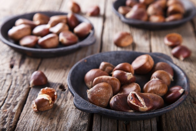 Chestnuts in a cast iron skillet 