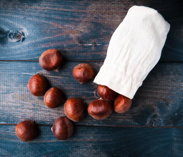 Chestnuts in cotton bag